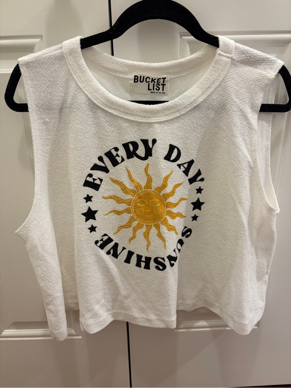 BUCKETLIST White Tank with Yellow Sun Graphic
